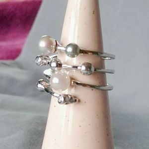 Cultured Pearl Sterling Silver Coil Ring
